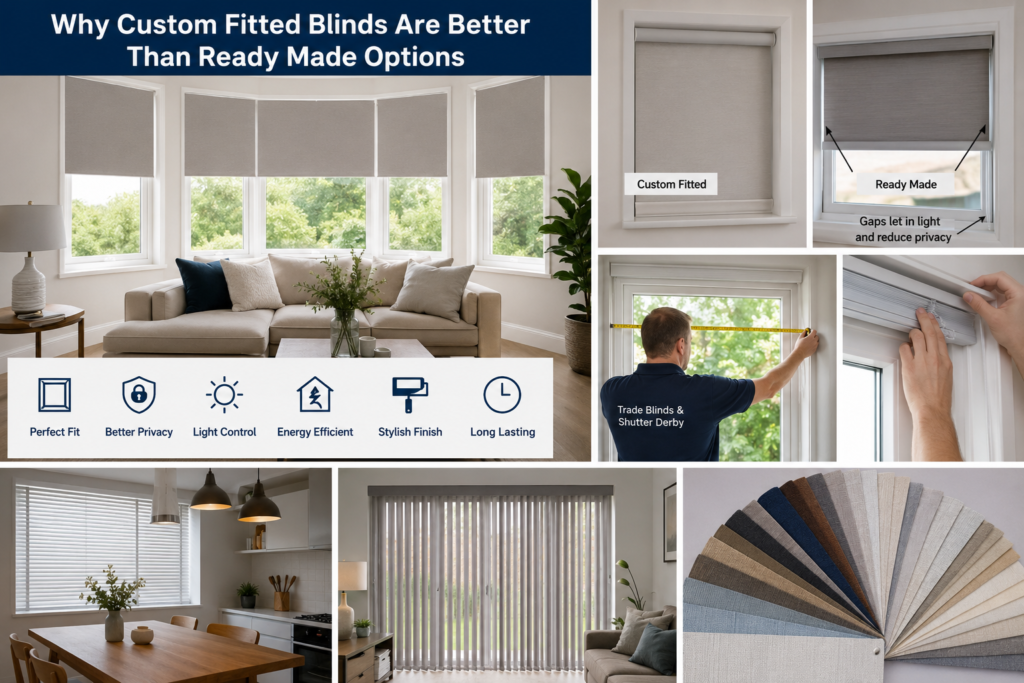 Made to Measure Blinds Derby installed in a modern living room by Trade Blinds & Shutter Derby