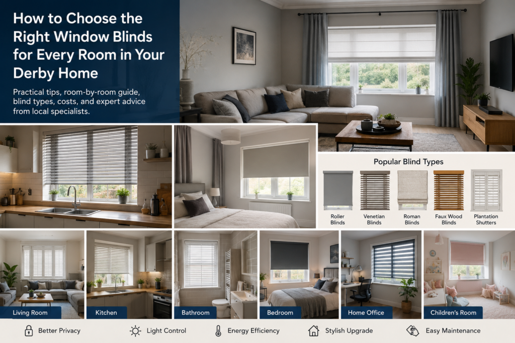 Modern window blinds installed in a Derby home by Trade Blinds and Shutters Derby